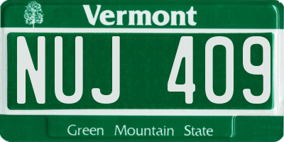 VT license plate NUJ409