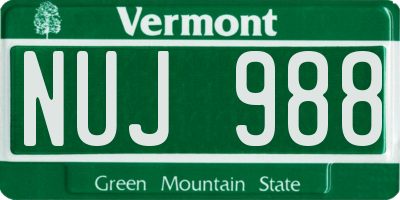 VT license plate NUJ988