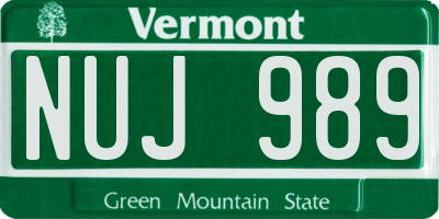 VT license plate NUJ989