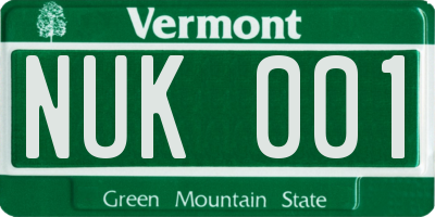 VT license plate NUK001