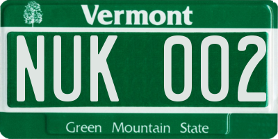 VT license plate NUK002