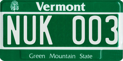 VT license plate NUK003