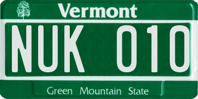 VT license plate NUK010