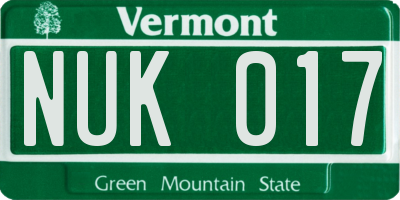 VT license plate NUK017