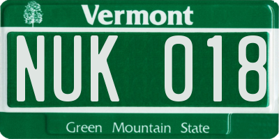 VT license plate NUK018