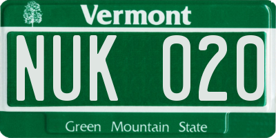 VT license plate NUK020