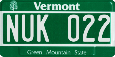 VT license plate NUK022