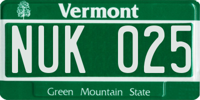 VT license plate NUK025