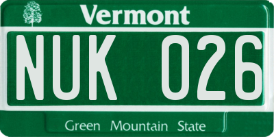 VT license plate NUK026