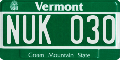 VT license plate NUK030