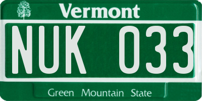 VT license plate NUK033