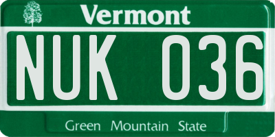 VT license plate NUK036