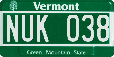 VT license plate NUK038