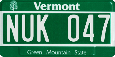 VT license plate NUK047