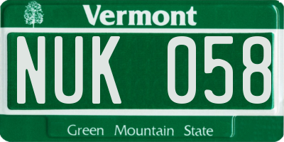 VT license plate NUK058