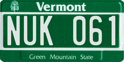 VT license plate NUK061