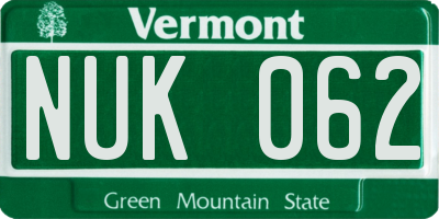 VT license plate NUK062