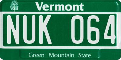 VT license plate NUK064