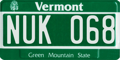VT license plate NUK068
