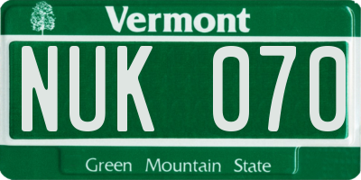 VT license plate NUK070