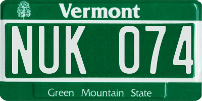 VT license plate NUK074