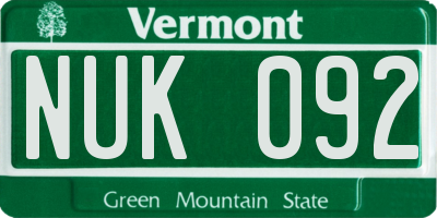 VT license plate NUK092