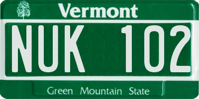 VT license plate NUK102