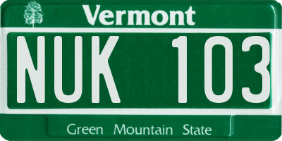 VT license plate NUK103