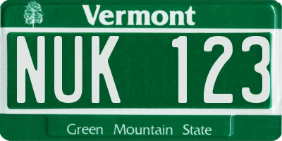VT license plate NUK123