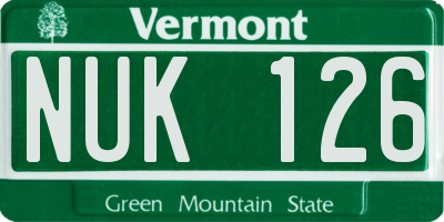 VT license plate NUK126