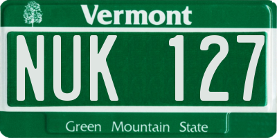 VT license plate NUK127