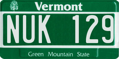 VT license plate NUK129