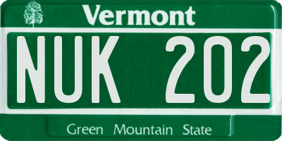 VT license plate NUK202