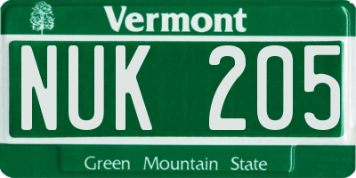 VT license plate NUK205