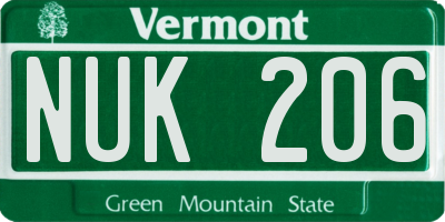VT license plate NUK206