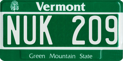 VT license plate NUK209