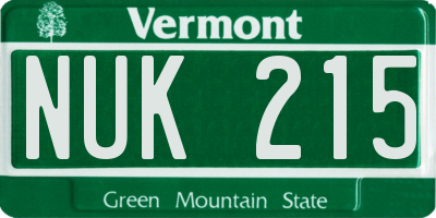 VT license plate NUK215