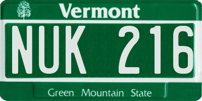VT license plate NUK216