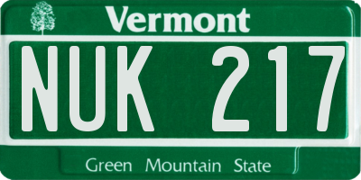 VT license plate NUK217