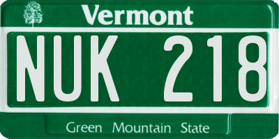 VT license plate NUK218