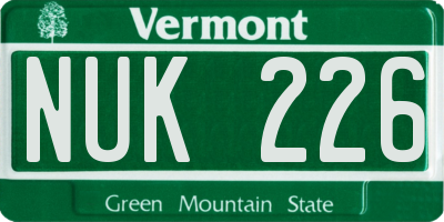 VT license plate NUK226