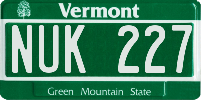 VT license plate NUK227