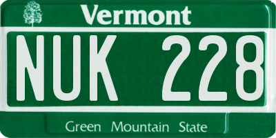 VT license plate NUK228