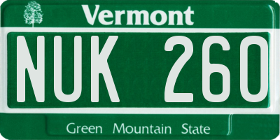 VT license plate NUK260