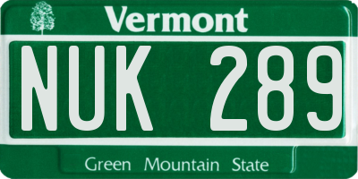 VT license plate NUK289