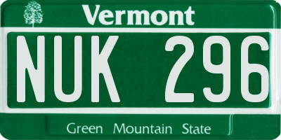 VT license plate NUK296