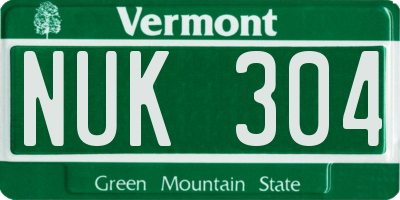 VT license plate NUK304
