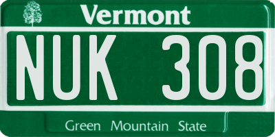 VT license plate NUK308