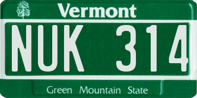 VT license plate NUK314