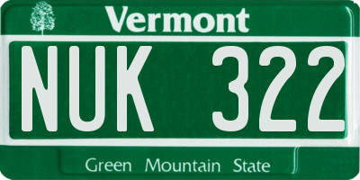 VT license plate NUK322